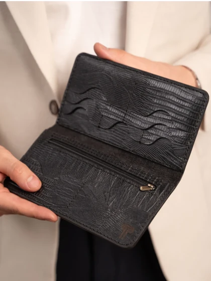 کیف پول چرم طبیعی مشکی کارلوتی کدb166