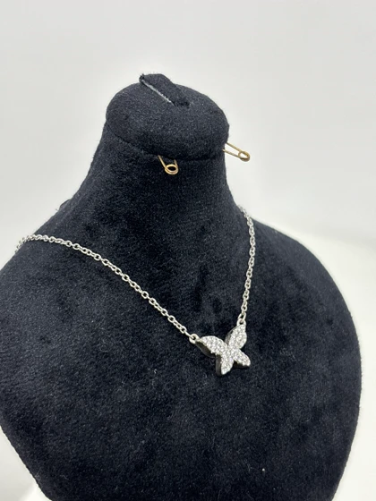 گردنبند نقره پروانه رنگی زنانه 979