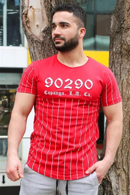 تیشرت قرمز 2863 با خط یقه خدمه TYC00005225199