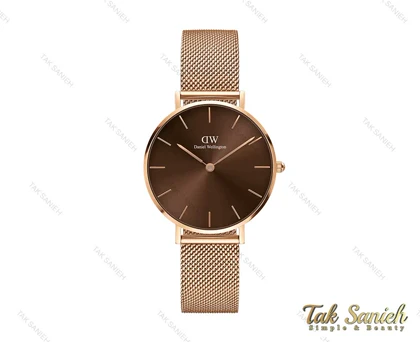 ساعت دنیل ولینگتون رزگلد زنانه بند حصیری صفحه قهوه ای Daniel-3925-32-L