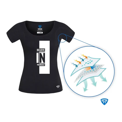 تیشرت نانو آنتی باکتریال ضد تعریق زنانه مشکی طرح believe