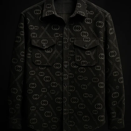تولید لوکس ایرانی*پیراهن مخمل کبریتی مشکی طرح گوچی دو جیب کیفیت بالا