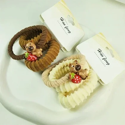 کش مو دخترانه پشمی با عروسک خرسی فانتزی – ست 3 تایی