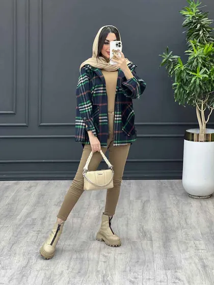 پالتو کلاه دار بغل دو دکمه
