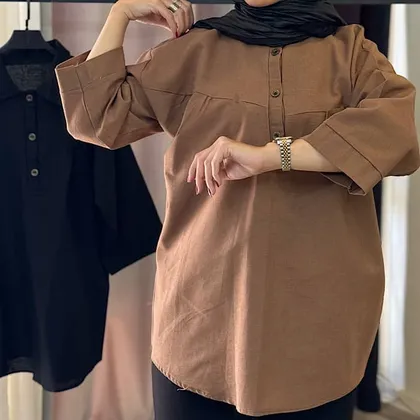 تونیک زنانه جدید یقه مردانه لینن