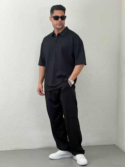 ست مردانه تیشرت نیم زیپ و شلوار