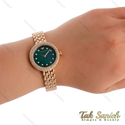 ساعت امپریو آرمانی زنانه دورنگین رزگلد صفحه سبز Armani-5179-L