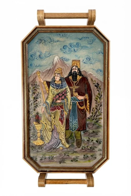 سینی چوبی دور خاتم کار دست کد m0320 گالری ساعت ضرابی