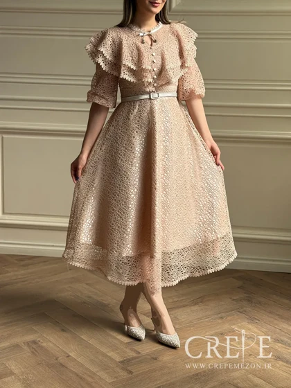 پیراهن تمام دانتل کمربنددار