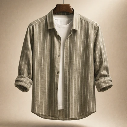 پیراهن مردانه «زیتون خطی» – پنبه راه راه پرمیوم