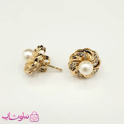 گوشواره میخی زنانه ژوپینگ طرح گل و مروارید