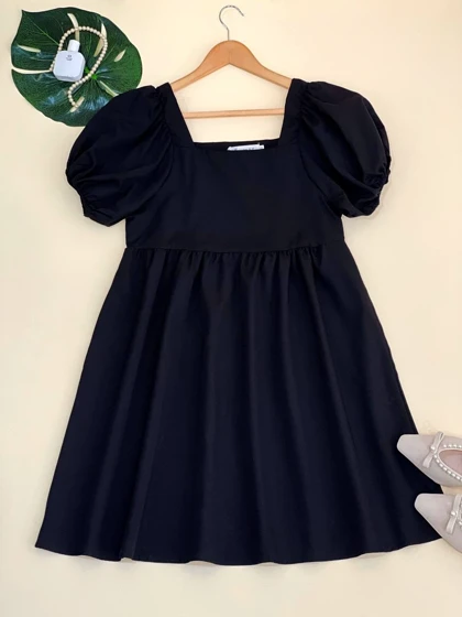 پیراهن آستین پف سفید/مشکی کد 1837