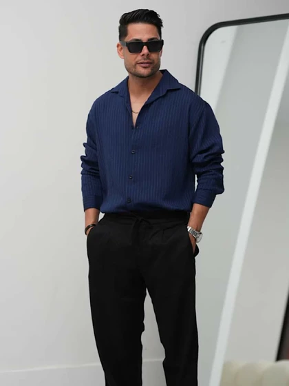 پیراهن مردانه راه راه ریز تنسل1073