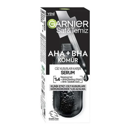 سرم لایه‌بردار و پاکسازی پوست گارنیه، Garnier مدل AHA+BHA Komur حاوی زغال فعال حجم 30 میلی‌لیتر