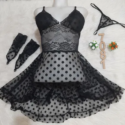 لباس خواب توری کاپ‌دار Anahel کد 7081