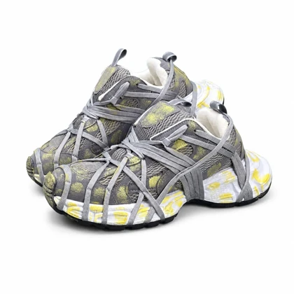کفش کتانی مردانه مدل بالنسیاگا اسپایدر کاستوم طوسی زرد BALENCIAGA SPIDE