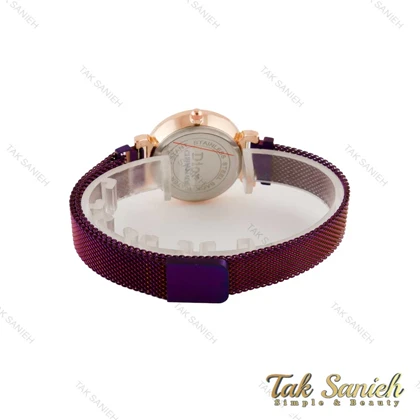 ساعت دیور زنانه بنفش بند حصیری صفحه مشکی Dior-4782-L