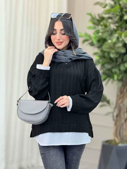 شومیز یقه تک دکمه ترکیبی