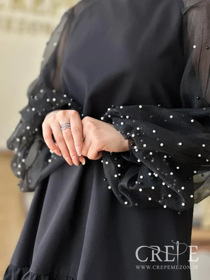 پیراهن آستین تور مرواریدی