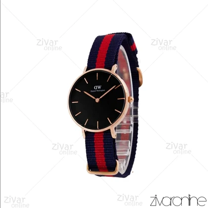 ساعت دنیل ولینگتون زنانه قاب رزگلد صفحه مشکی بند قرمز سرمه ای 104969
