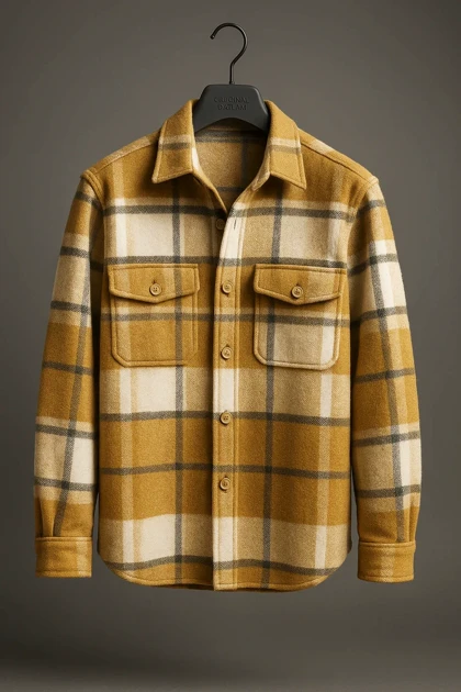 پیراهن پشمی سفید خردلی فوق‌العاده خفن و شیک مردانه کد 9377