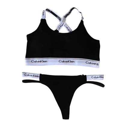 ست نیم‌تنه و شورت Calvin Klein رنگ مشکی کبریتی فانتزی کد 5000