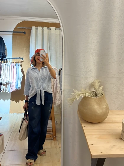 شومیز گره‌ای دخترانه طرح برگ 1007