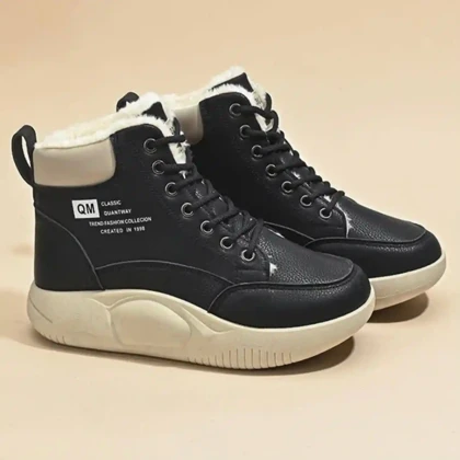 نیم بوت خزدار ضد آب مشکی کرم Waterproof Fur Lined Black Beige Boots