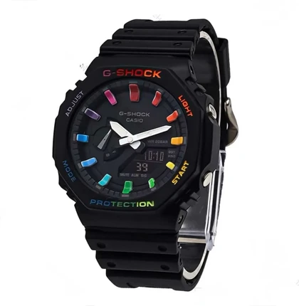 ساعت مردانه جی شاک GA2100 مشکی رنگین کمانی