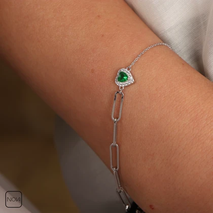 دستبند نقره قلب رنگی کد 351247