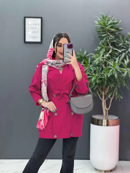 مانتو لینن آستین پیله دکمه چوبی