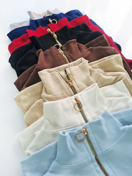 بلوز کبریتی یقه ایستاده تمام زیپ