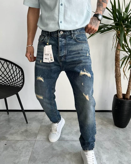 شلوار مام فیت آبی تیره ZARA
