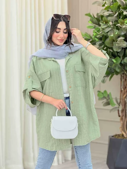 مانتو پانچ آستین پاگن جیب پاکتی