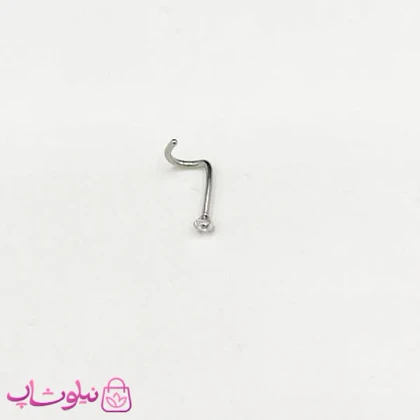 پیرسینگ بینی میخی نگین‌دار منحنی سفید نقره ای کد 218