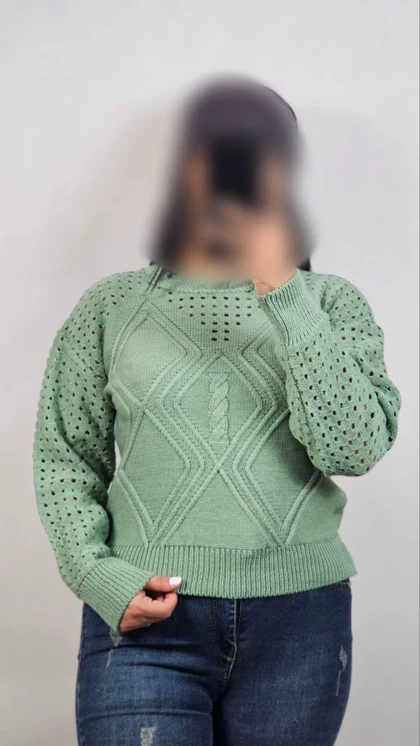 بلوز بافت کراپ زنانه زنبوری ژور وسط لوزی