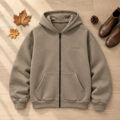 سویشرت کلاهدار مردانه مدل ZARA-خاکی