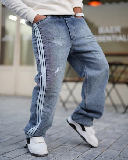 شلوار بگ جین بغل نوار