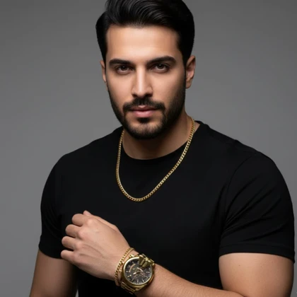 ست ساعت مچی مردانه طلایی صفحه مشکی مدل U700 + دستبند و گردنبند کارتیه رنگ طلایی