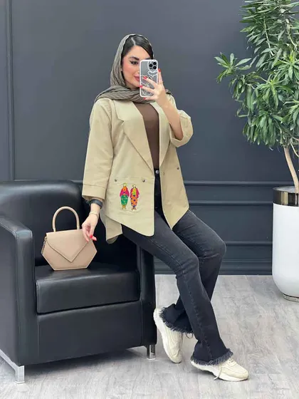 مانتو داکرون جیب گلدوزی بغل چاک