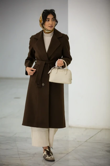 پالتو فوتر زنانه بلند یقه انگلیسی 4 دکمه