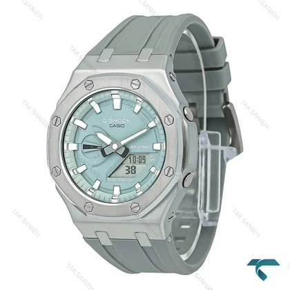 ساعت مردانه جی شاک GMA2100 قاب فلزی سیلور بند طوسی Gshock-7945-G