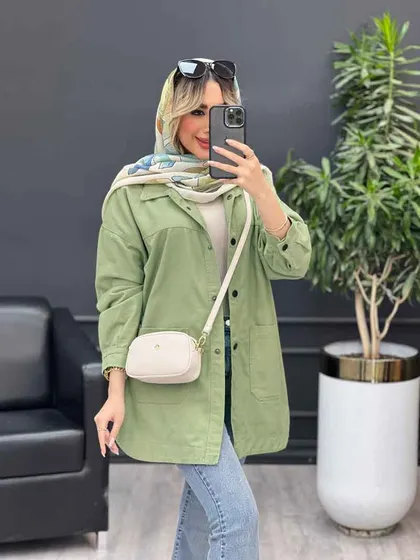 مانتو کتان دو جیب پایین