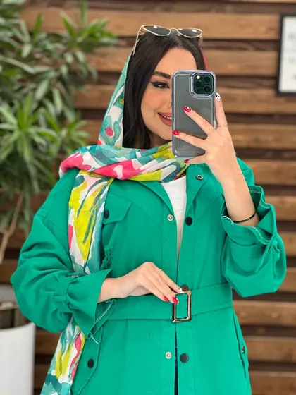 مانتو کتان آستین سگک کمردار