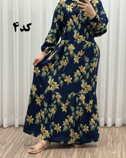 پیراهن نخی گل‌دار رنگبندی A7452