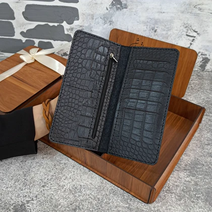 ست هدیه چرم مردانه کیف پول و کمربند مدل 4 تیکه طرح روکو