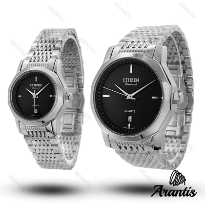 ساعت ست سیتیزن Diamond نقره ای صفحه مشکی s-10184