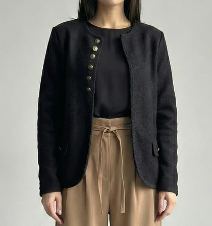 کت زنانه فوتر کوتاه رنگ مشکی کد (8728)