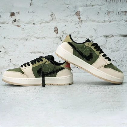 کفش کتانی زنانه نایک ایر جردن 1 تراویس اسکات کرم سدری (Nike Air Jordan 1 x Low Travis Scott) کد 2336