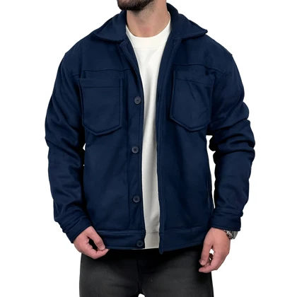 پیراهن مردانه کتی مخمل سرمه ای مدل دو جیب